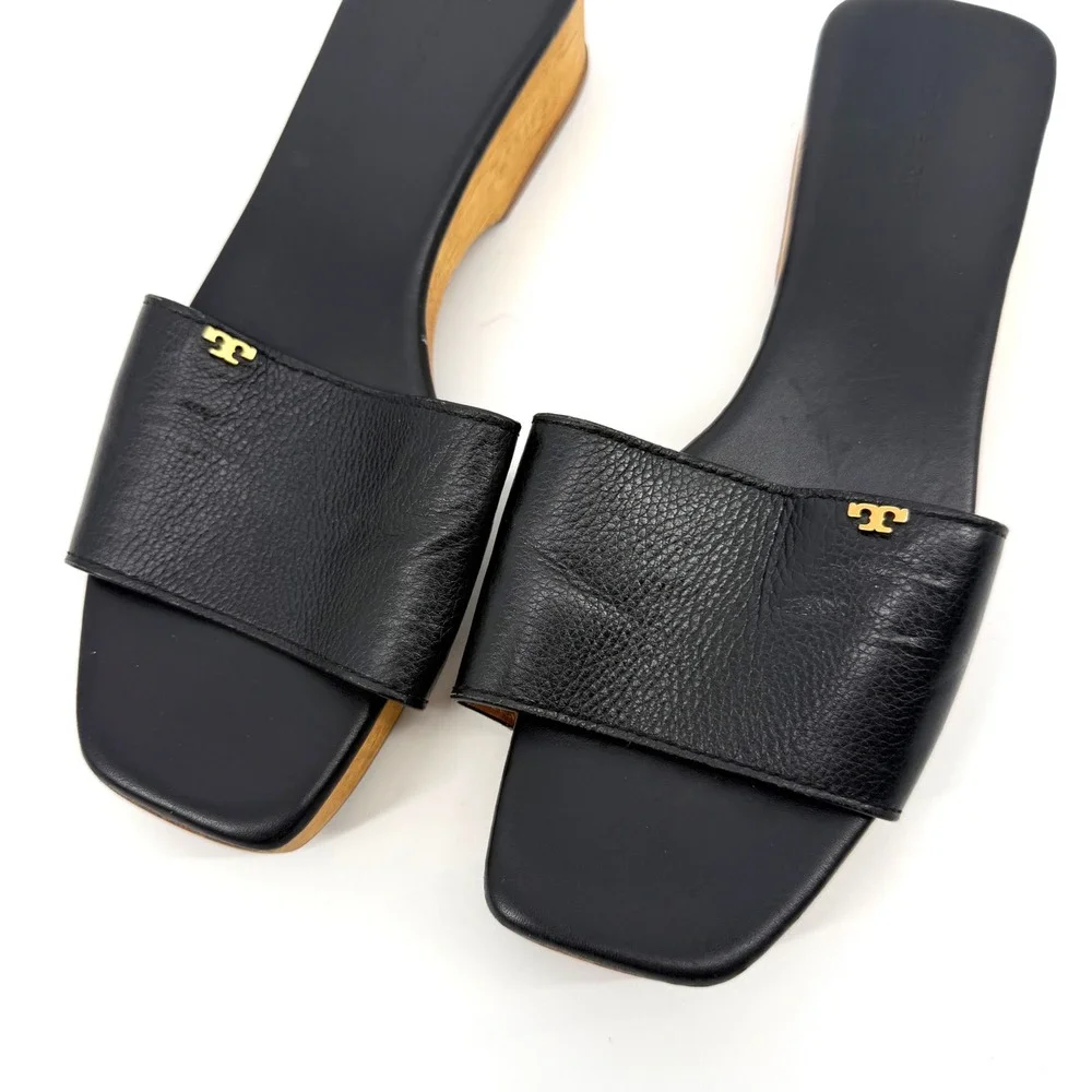 Tory Burch $298 Black Leather Clogs Sandals 9.5 Quiet Luxury Resort Capsule Chic